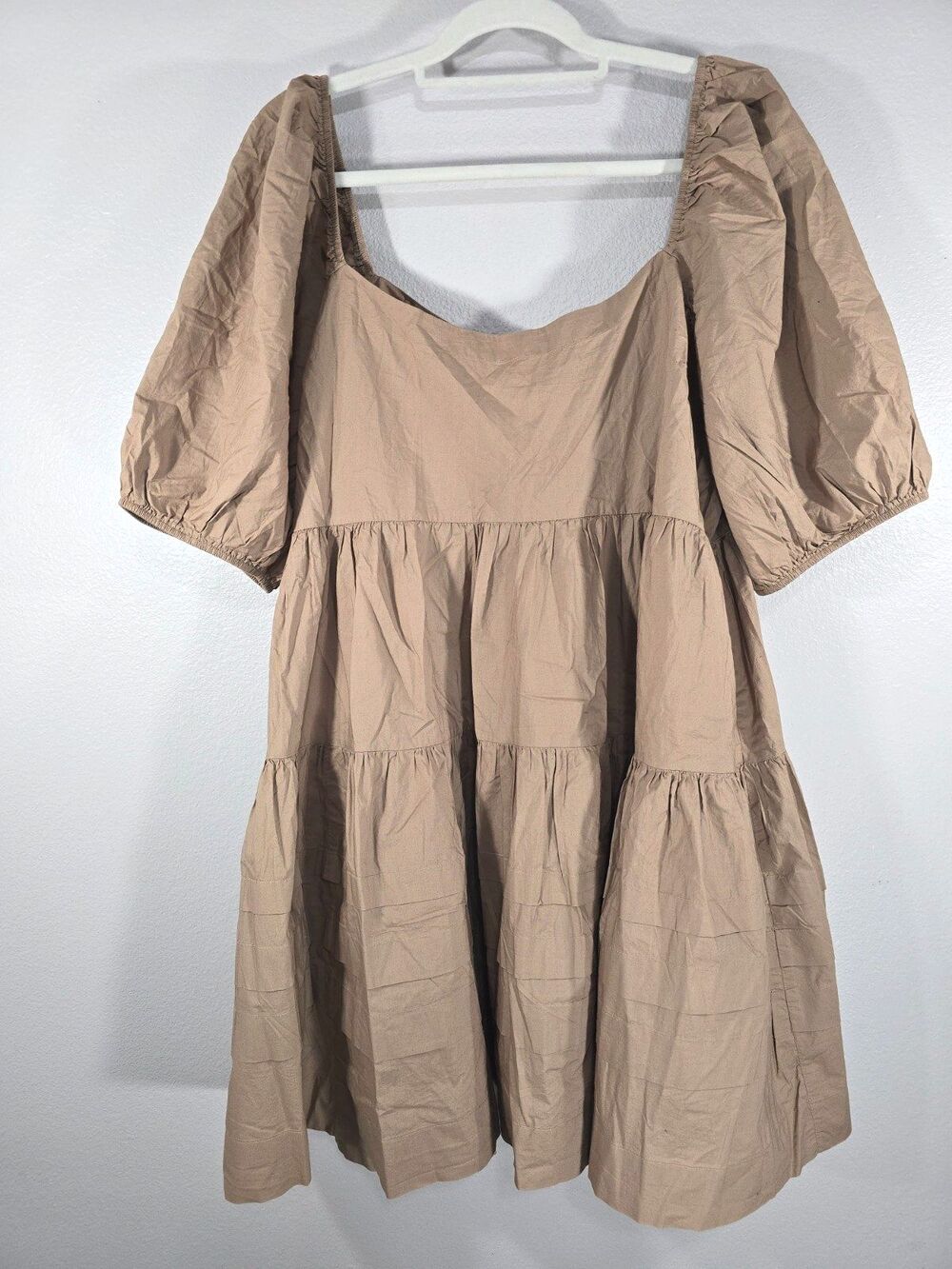 American Eagle Puff Sleeve Tiered Babydoll Mini Dress Tan Size XXL Milkmaid BX